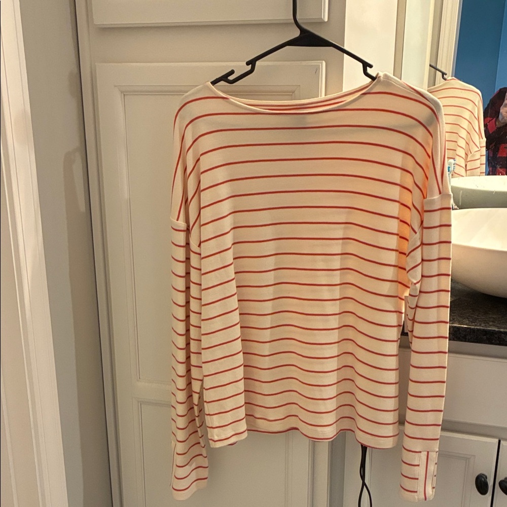 Sonoma Women's Long Sleeve Striped Tee - Red and White